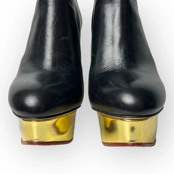 Charlotte Olympia Black Lucinda Golden Platform Ankle Boot 36.5 - Picture 7 of 12
